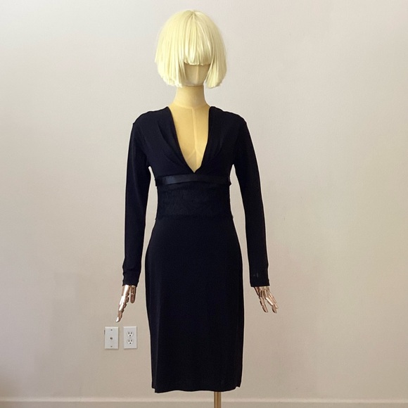 Red ValentinoBlack V Neck Dress with Lace Detail SZ S